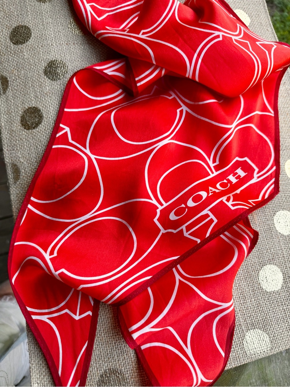 COACH 100% Silk Signature Oblong Scarf, Poppy Red ~Vintage Y2K collectible